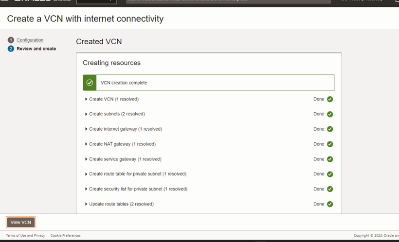 View VPN to review the Virtual Cloud Network